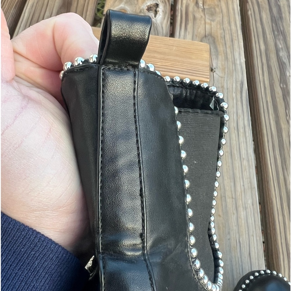 Black Leather Silver Bead Adorned Moto Boots SZ 7! E/VGUC! - Picture 8 of 16